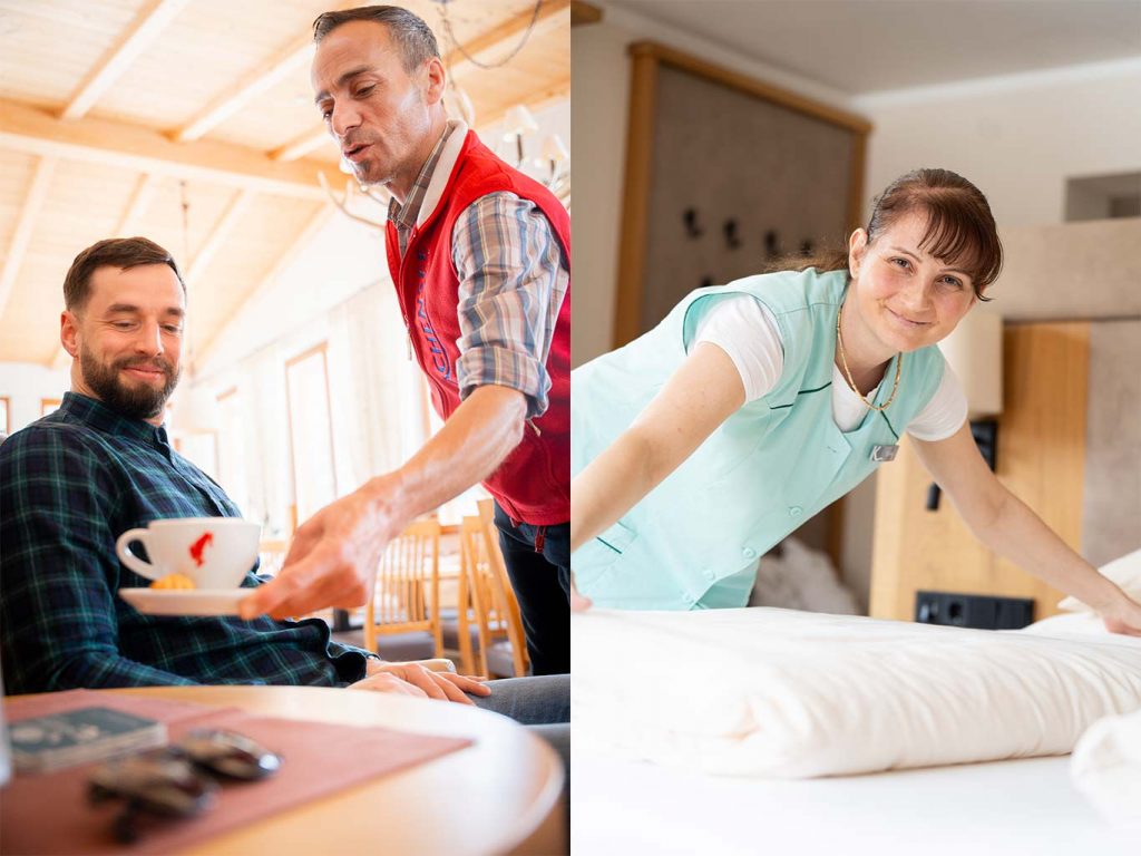 Bildercollage mit Servicekräften bzw. Mitarbeitenden im Tourismus in Tirol